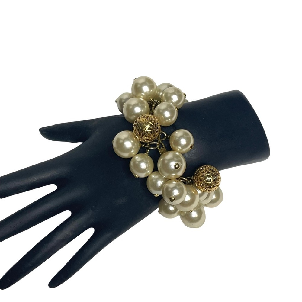 Vintage Signed Scorpios Paris Baroque Pearl and Gold Bead Chain Bracelet - Picture 13 of 15